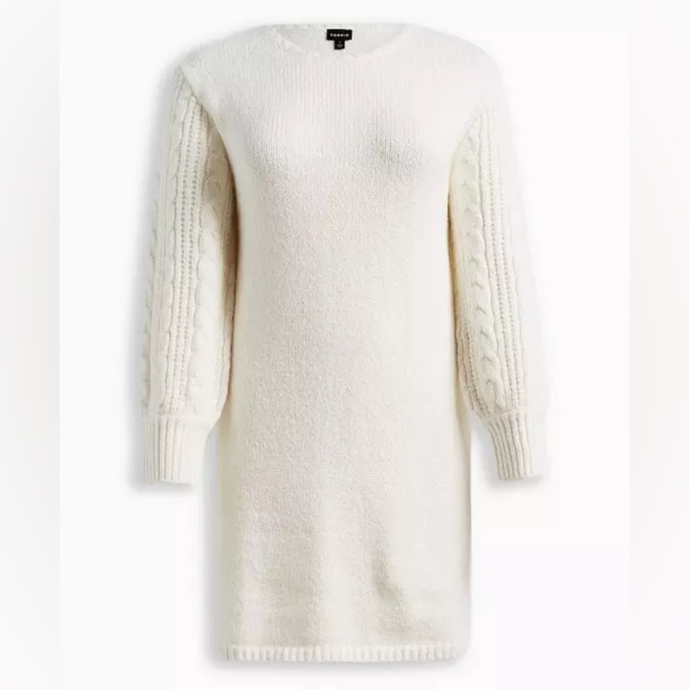Torrid Ivory Mini Sweater Knit Blouson Cable Knit Sleeve Dress